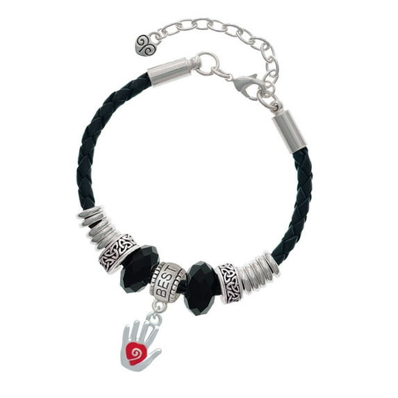 Delight Jewelry Silvertone Healing Hand Best Friend Celtic Knot Leather Bead Bracelet, 7"+2" Extender