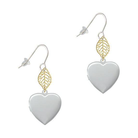 Delight Jewelry Silvertone Heart Locket Goldtone Leaf French Earrings