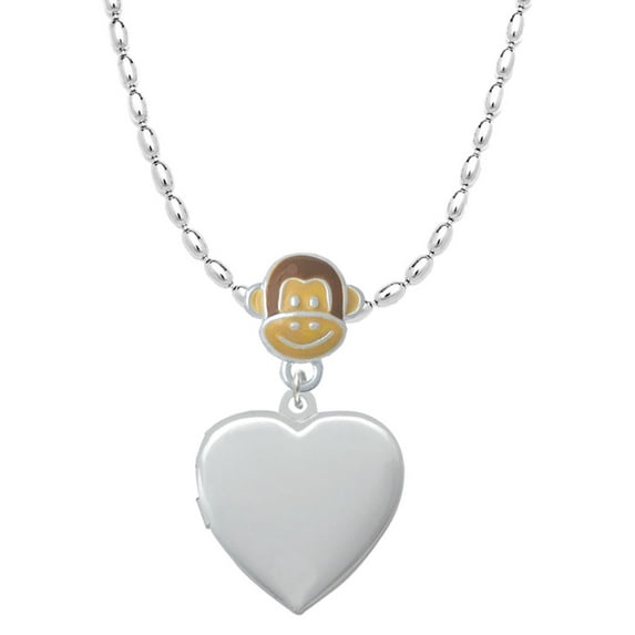 Delight Jewelry Silvertone Heart Locket Mia Monkey Charm Necklace