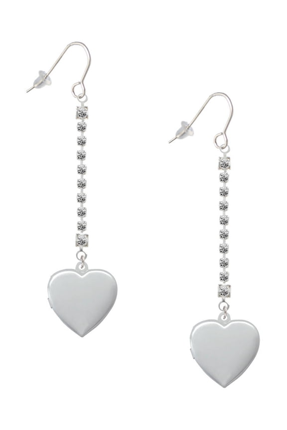 Silvertone Heart Locket - Silver-tone Long Sparkle Dangle French Earrings
