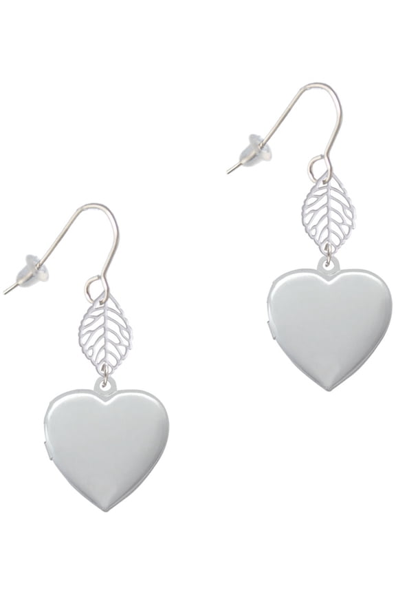 Silvertone Heart Locket Silvertone Leaf French Earrings