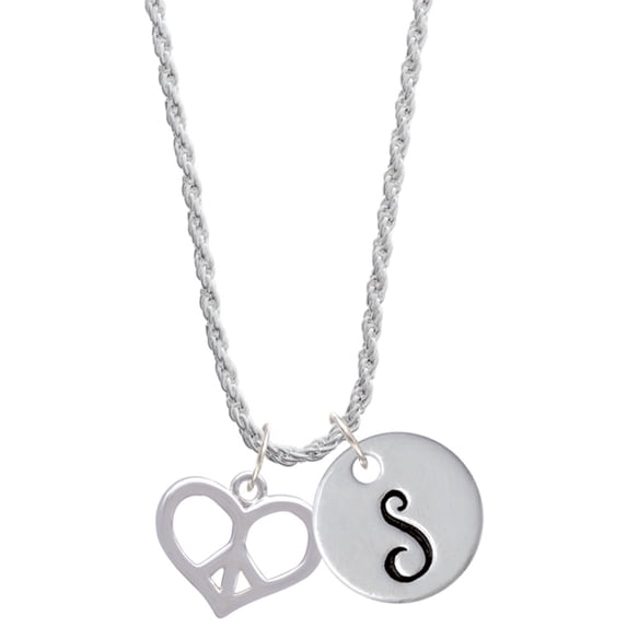Delight Jewelry Silvertone Heart Peace Sign Silvertone Script Initial Disc - S - Charm Necklace, 20"+3"