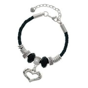 DELIGHT JEWELRY Silvertone Heart with 3 AB Crystals - Friends Family Love Mom Celtic Knot Leather Bead Bracelet, 7"+2" Extender