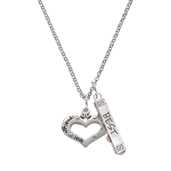 Delight Jewelry Silvertone Heart with 3 AB Crystals - Friends Family Love Silvertone Best Friends Forever Bar Charm Necklace, 23"