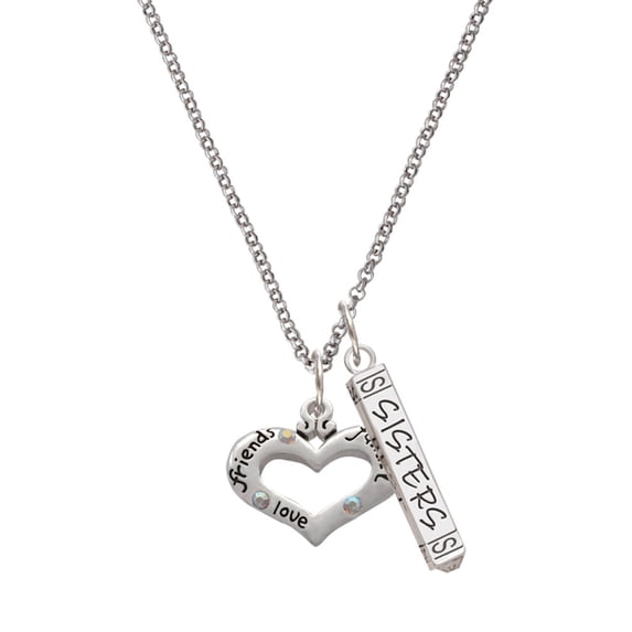 Delight Jewelry Silvertone Heart with 3 AB Crystals - Friends Family Love Silvertone Sisters Best Friends Forever Bar Charm Necklace, 23"