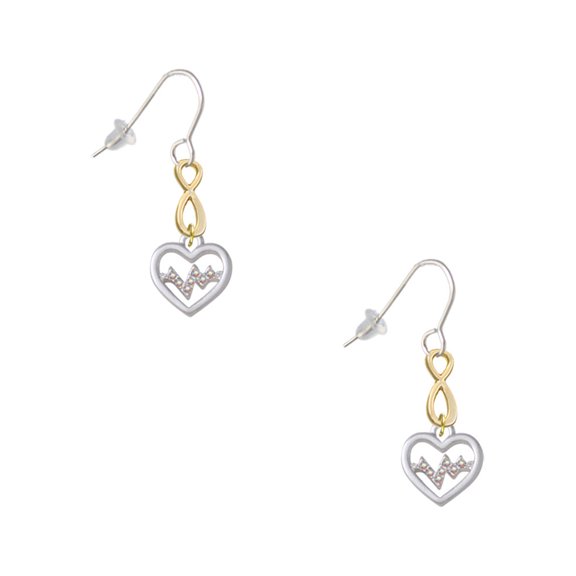 Delight Jewelry Silvertone Heart with AB Crystal Heartbeat Gold Tone Infinity French Earrings