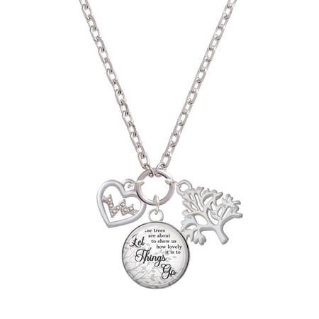 Delight Jewelry Silvertone Heart with AB Crystal Heartbeat Let Things Go Fall Zoey Charm Necklace, 28"