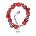 thumbnail image 1 of Delight Jewelry Silvertone Heart with AB Crystal Heartbeat Red Paw Print Bead Bracelet, 7"+2", 1 of 4