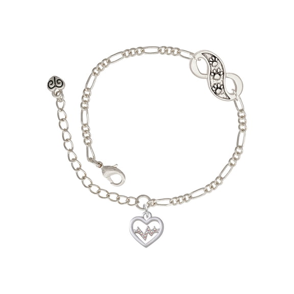 Delight Jewelry Silvertone Heart with AB Crystal Heartbeat Silver-tone Paw Infinity Link Chain Bracelet, 6"+2" Extender