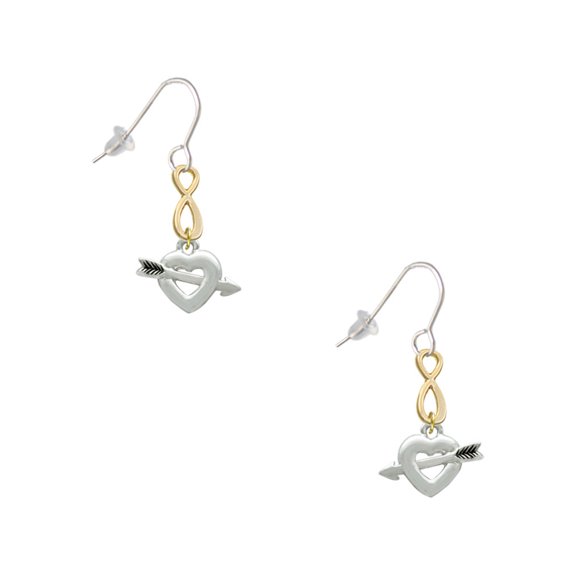 Delight Jewelry Silvertone Heart with Arrow Gold Tone Infinity French Earrings