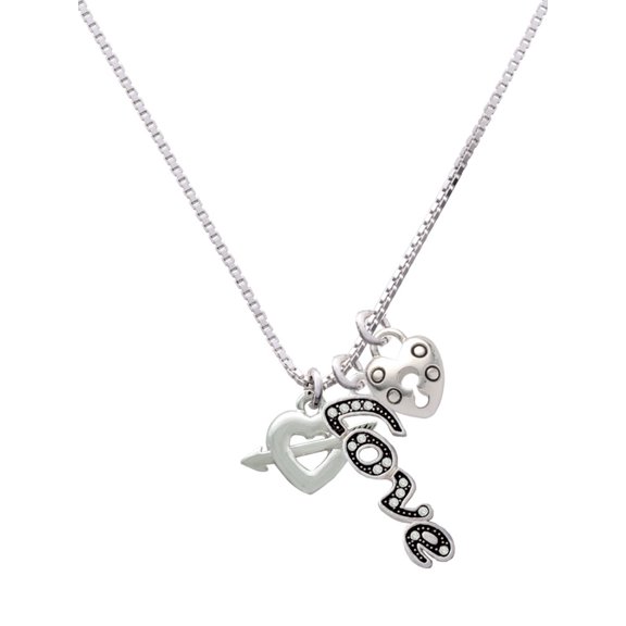 Delight Jewelry Silvertone Heart with Arrow - Love and Lock Charm Necklace, 18"+1"