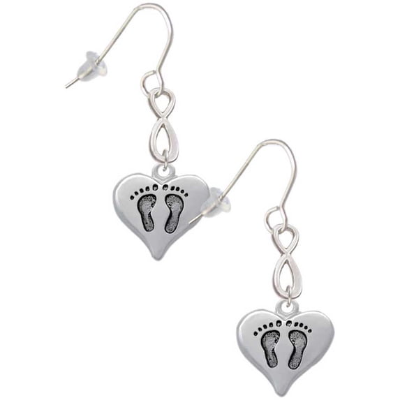 Delight Jewelry Silvertone Heart with Baby Feet Silver tone Infinity French Earrings
