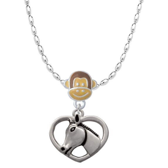 Delight Jewelry Silvertone Heart with Horse Head Mia Monkey Charm Necklace