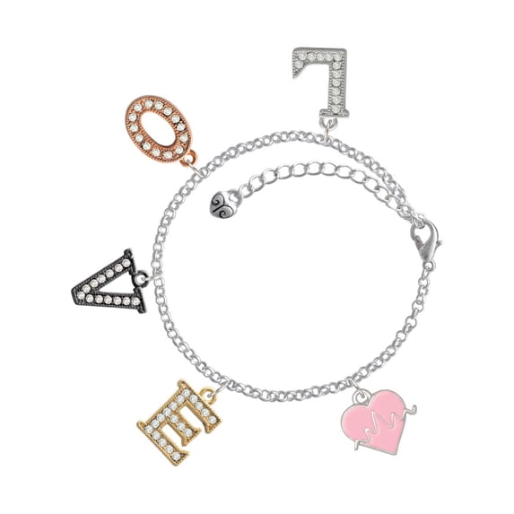 Delight Jewelry Silvertone Heartbeat on Pink Heart Multi-Colored Crystal Love Charm Bracelet