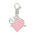 thumbnail image 1 of Delight Jewelry Silvertone Heartbeat on Pink Heart - Silvertone Clip on Charm with Clear Crystal Drop, 1 of 4