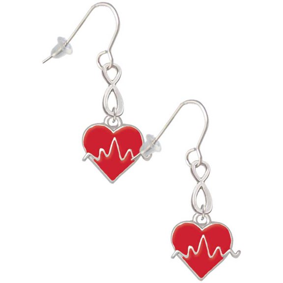 Delight Jewelry Silvertone Heartbeat on Red Heart Silver tone Infinity French Earrings