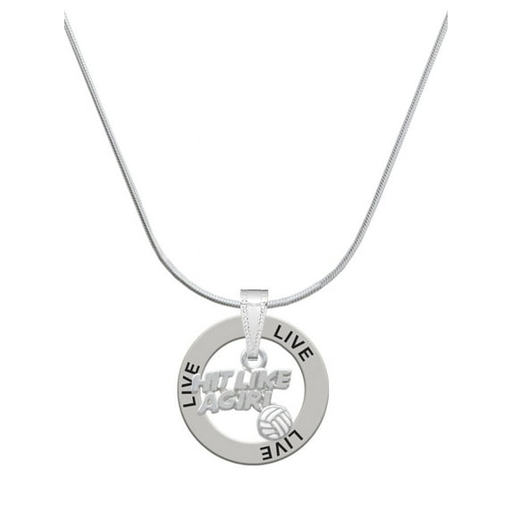Delight Jewelry Silvertone Hit Like a Girl with Enamel Volleyball Live Ring Charm Necklace, 18"