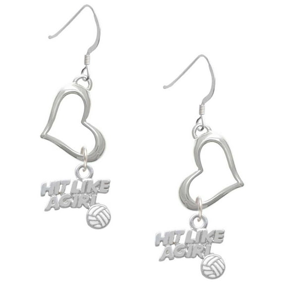 Delight Jewelry Silvertone Hit Like a Girl with Enamel Volleyball Open Heart French Earrings