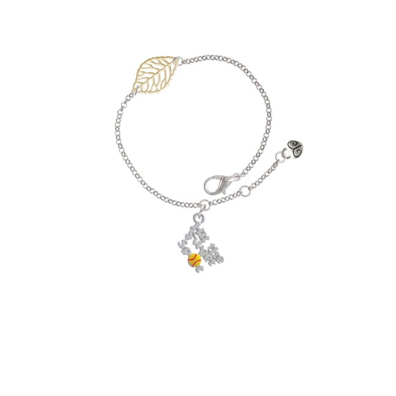 Delight Jewelry Silvertone Hit the Sweet Spot with Yellow Softball - Goldtone Leaf Delicate Bracelet, 6.25+1.75"