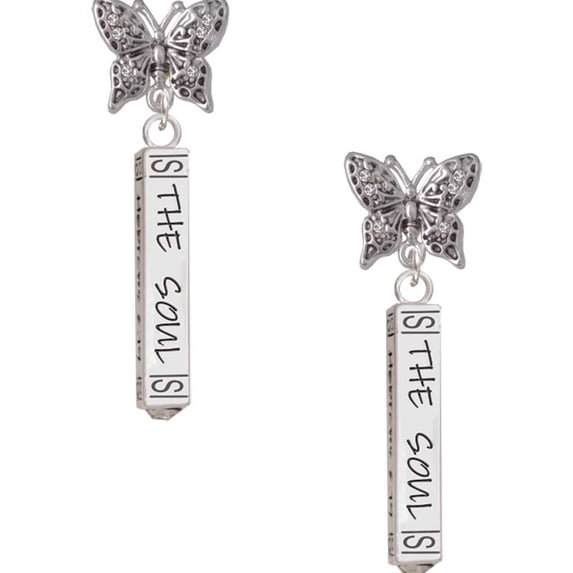 Delight Jewelry Silvertone Hope Anchors the Soul Bar Silvertone Antiqued Butterfly Post Earrings