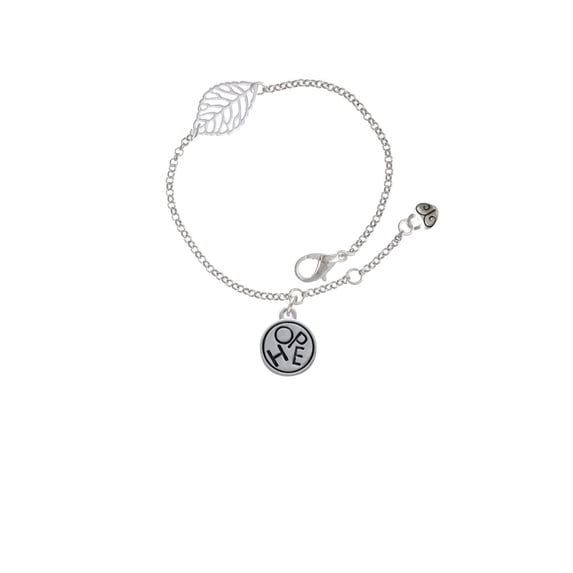Delight Jewelry Silvertone Hope in Circle - Silvertone Leaf Delicate Bracelet, 6.25+1.75"