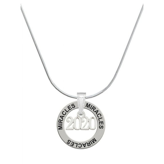 Delight Jewelry Silvertone Horizontal Year 2020 Miracles Ring Charm Necklace, 18"