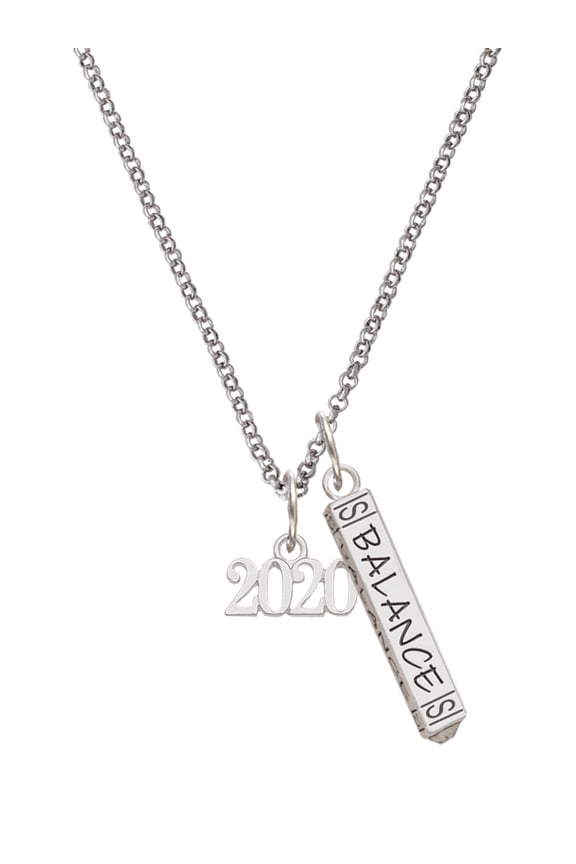 Silvertone Horizontal Year 2020 Silvertone Balance Bar Charm Necklace, 23"