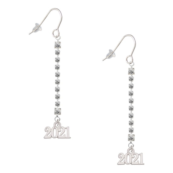 Delight Jewelry Silvertone Horizontal Year 2021 - Silver-tone Long Sparkle Dangle French Earrings