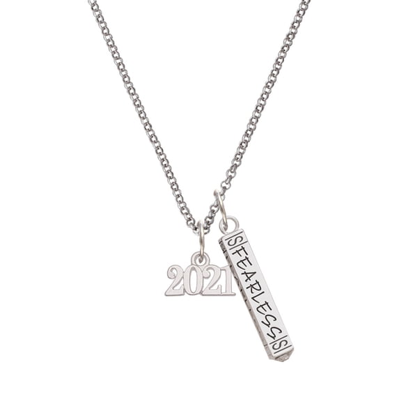 Delight Jewelry Silvertone Horizontal Year 2021 Silvertone Fearless Bar Charm Necklace, 23"