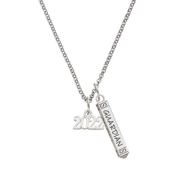 Delight Jewelry Silvertone Horizontal Year 2022 Silvertone Guardian Angel Bar Charm Necklace, 23"