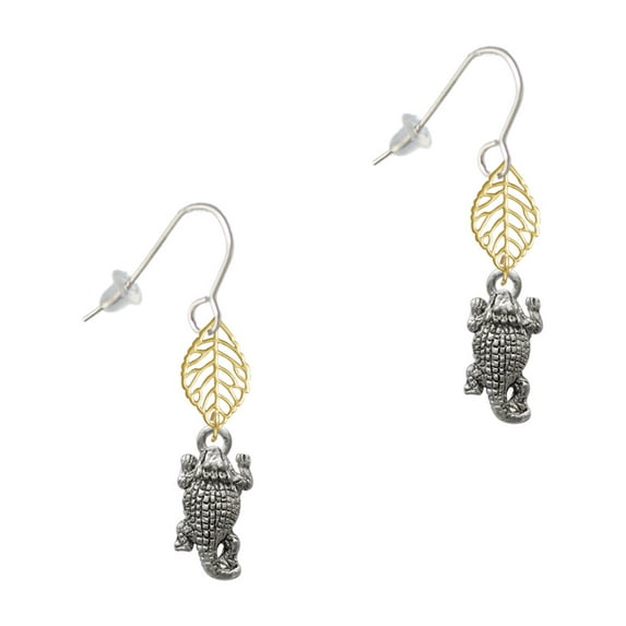 Delight Jewelry Silvertone Horn Toad Goldtone Leaf French Earrings