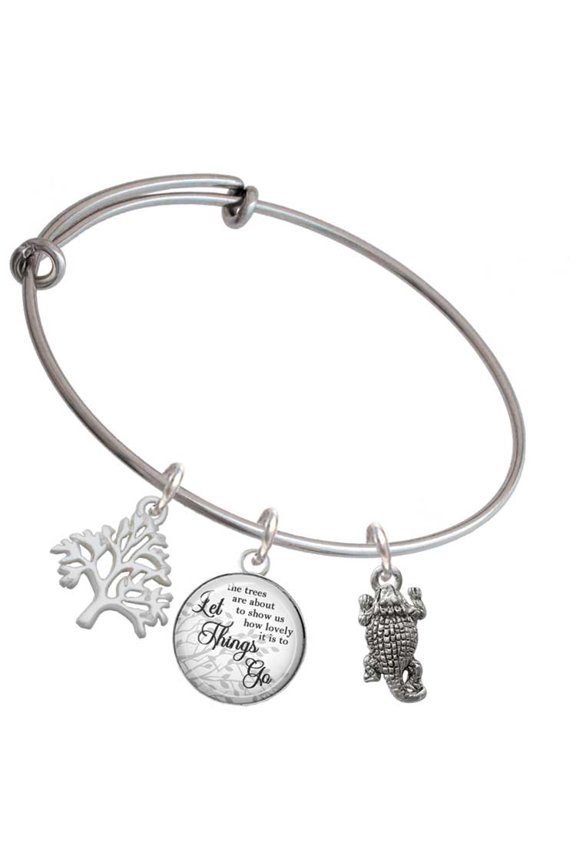 Silvertone Horn Toad Silvertone Let Things Go Tree Charm Bangle Bracelet