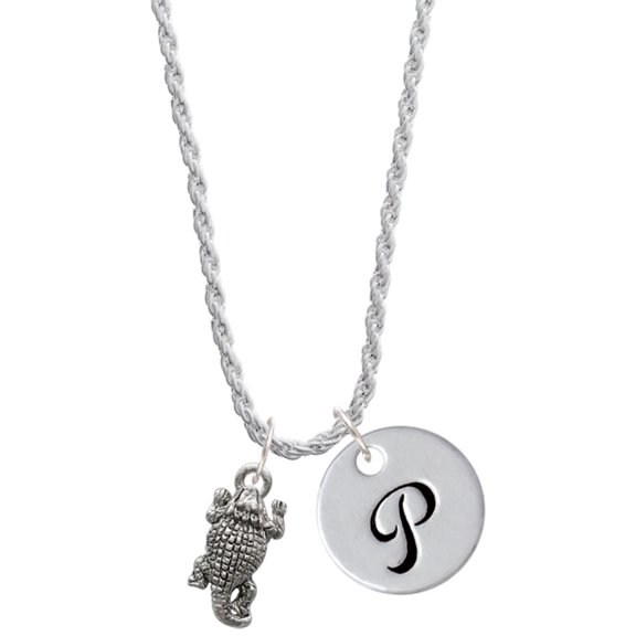 Delight Jewelry Silvertone Horn Toad Silvertone Script Initial Disc - P - Charm Necklace, 20"+3"