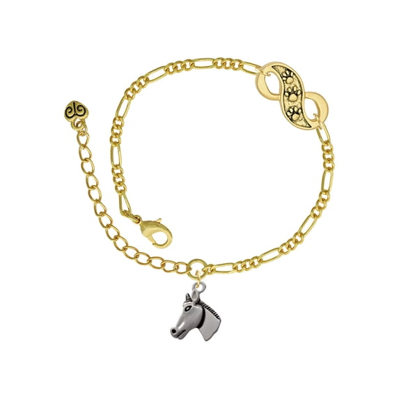 Delight Jewelry Silvertone Horse Head Gold-tone Paw Infinity Link Chain Bracelet, 6"+2" Extender