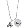 thumbnail image 1 of Delight Jewelry Silvertone Horse Head Silvertone Script Initial Disc - K - Charm Necklace, 20"+3", 1 of 4