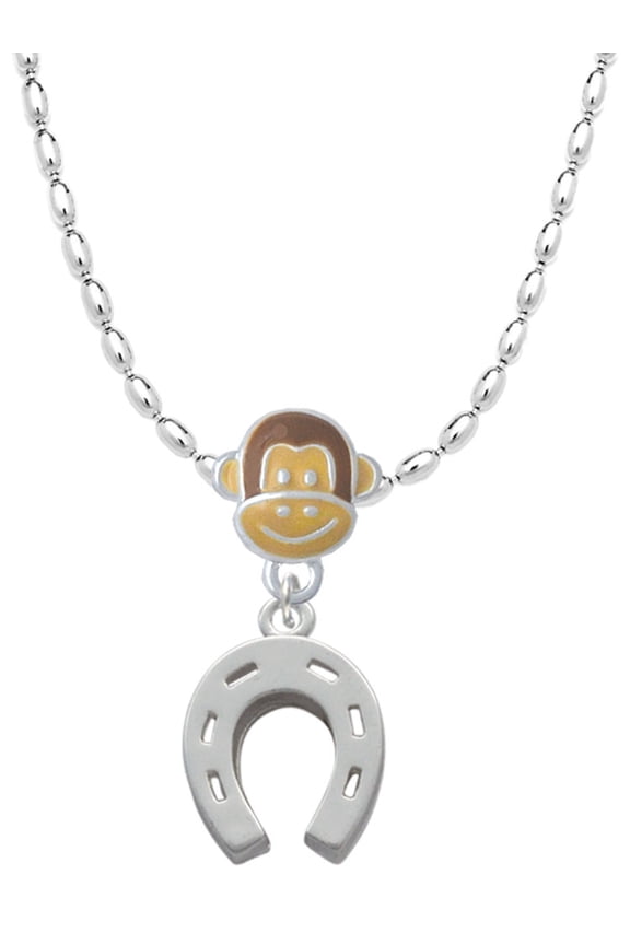 Silvertone Horseshoe Mia Monkey Charm Necklace