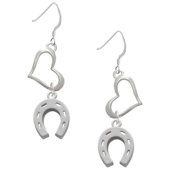 Delight Jewelry Silvertone Horseshoe Open Heart French Earrings