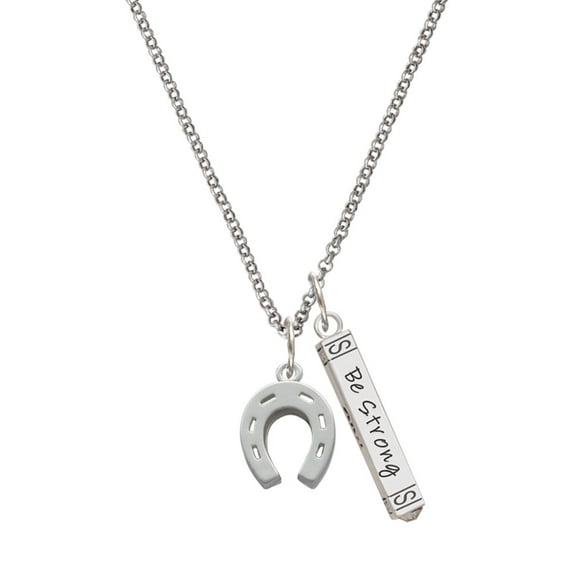 Delight Jewelry Silvertone Horseshoe Silvertone Be Strong and Courageous Bar Charm Necklace, 23"