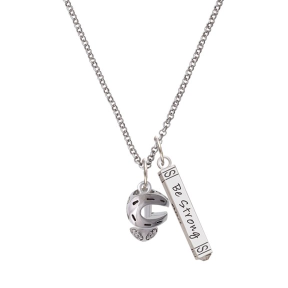 Delight Jewelry Silvertone Horseshoe Spinners Silvertone Be Strong and Courageous Bar Charm Necklace, 23"