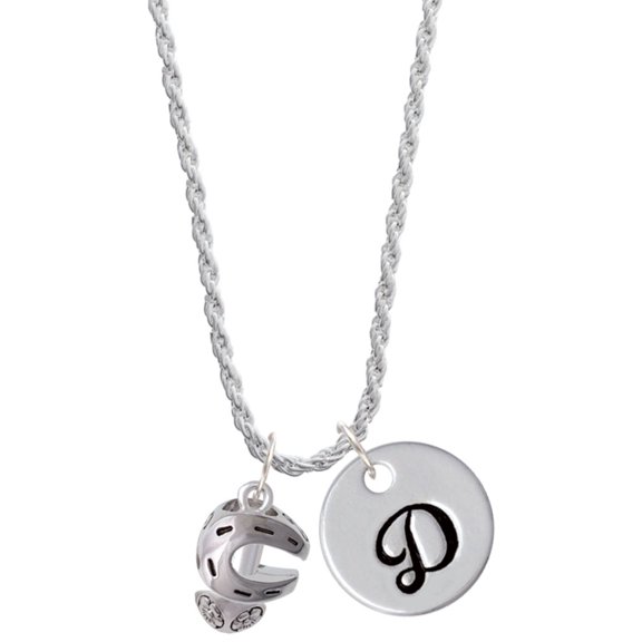 Delight Jewelry Silvertone Horseshoe Spinners Silvertone Script Initial Disc - D - Charm Necklace, 20"+3"