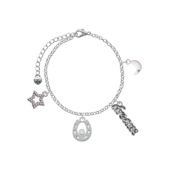 Delight Jewelry Silvertone Horseshoe with Clear Crystal Silvertone Dream Big Charm Bracelet, 7.5+2" Extender