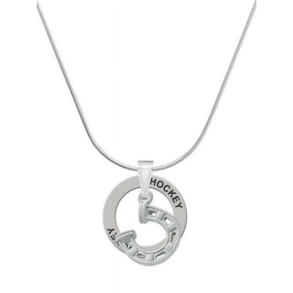 Delight Jewelry Silvertone Horseshoe with Side Loop Hockey Ring Charm Necklace, 18"