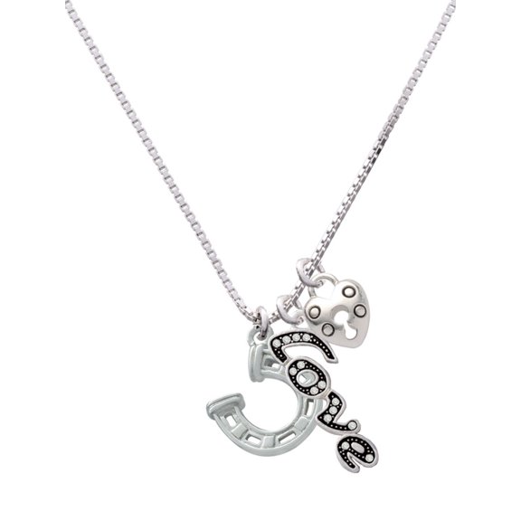 Delight Jewelry Silvertone Horseshoe with Side Loop - Love and Lock Charm Necklace, 18"+1"