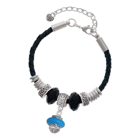 Delight Jewelry Silvertone Hot Blue Center Spinner Niece Celtic Knot Leather Bead Bracelet, 7"+2" Extender