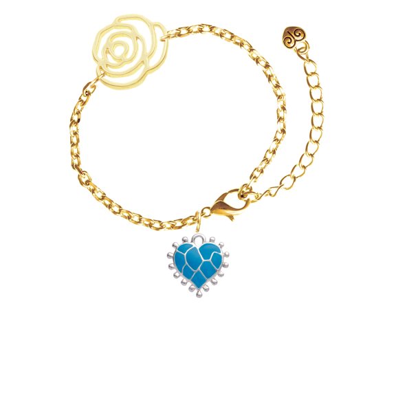 Delight Jewelry Silvertone Hot Blue Giraffe Print Heart Gold-tone Flower Link Chain Bracelet, 6.75"+2" Extender