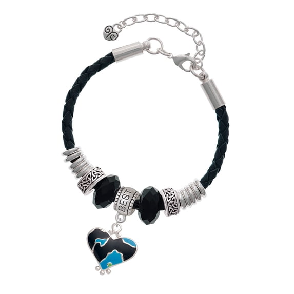 Delight Jewelry Silvertone Hot Blue Large Cheetah Print Heart Best Friend Celtic Knot Leather Bead Bracelet, 7"+2" Extender