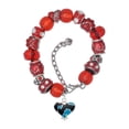 thumbnail image 1 of Delight Jewelry Silvertone Hot Blue Large Cheetah Print Heart Red Paw Print Bead Bracelet, 7"+2", 1 of 4