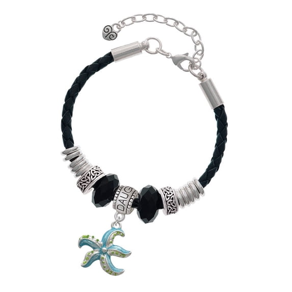 Delight Jewelry Silvertone Hot Blue Starfish - Daughter Celtic Knot Leather Bead Bracelet, 7"+2" Extender