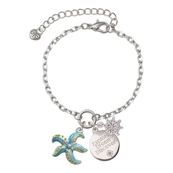 Delight Jewelry Silvertone Hot Blue Starfish - Silvertone Discover Dream Explore Zoey Charm Bracelet, 6.5+2" Extender