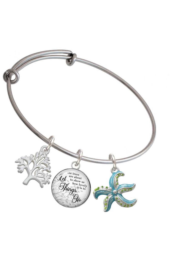 Silvertone Hot Blue Starfish - Silvertone Let Things Go Tree Charm Bangle Bracelet